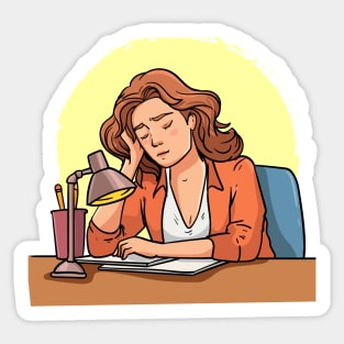 Woman Tired Working Sticker